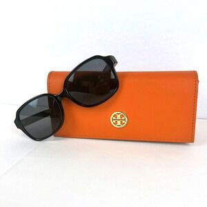 Tory Burch TY 7098 1377/13 Black Square Sunglasses with Orange Case Womens